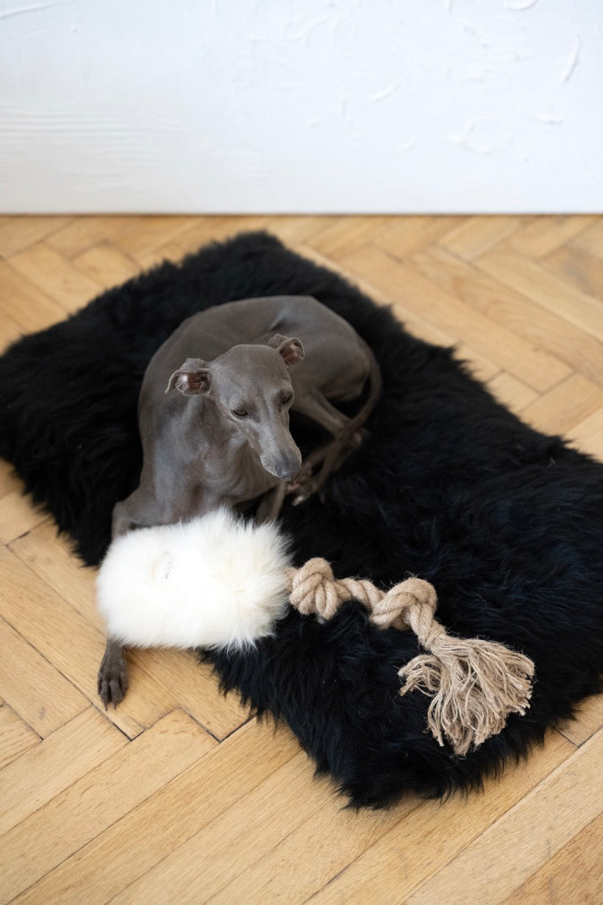 Natural Sheepskin Dog Tug Toy - White-4